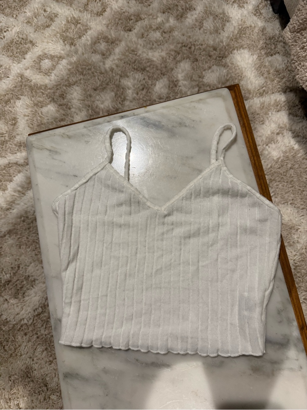 White Ribbed V-Neck Cropped Tank Top
